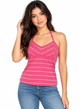 Arizona Jean Co Juniors Pink Striped Halter Top Size Medium Y2K Summer EUC